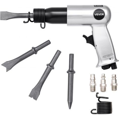 Martillo Neumático de 3500 BPM Carrera de 70 mm con 4 Cinceles de Barril Largo de 170 mm Vástago Redondo Martillo de Cincel de Aire Herramienta de Pala Neumática para Cortar, Raspar, Demoler (1/5)