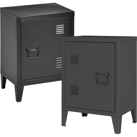 Nachtschrank Inari 2er Set Türgriff rechts und links Schwarz [en.casa]