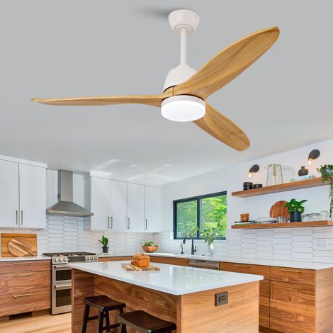 Deckenventilator 52 Zoll mit dimmbarem LED-Licht, Massivholzflügeln, leisem reversiblen DC-Motor, modernes Design (1/5)