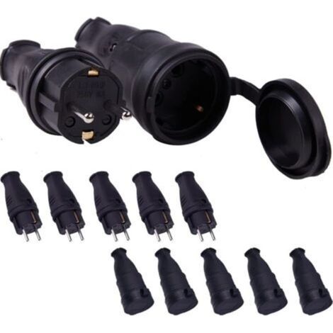 5-teiliges Set bestehend aus Stecker und Steckdose, 250 V, 16 A, 4000 W, wasserdichter Netzstecker mit Gummistiften (Schutzart IP44) – für Kabelquerschnitte von 0,5 bis 3 cm²