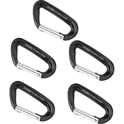 5 Mousquetons en Aluminium 12KN pour Escalade et Randonnée - Anneaux de Sécurité Robustes pour Via Ferrata et Camping - Noir (1/5)