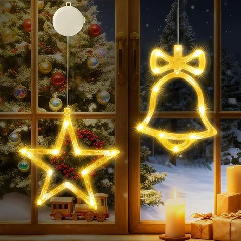 CNMTCCO Set mit 2 LED-Weihnachtslichterketten mit Saugnäpfen und Timer, batteriebetrieben, für Weihnachts- und Partydekoration. (1/5)