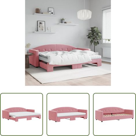 Lit gigogne - Lit de jour avec lit gigogne et matelas rose 80x200 cm velours (1/5)