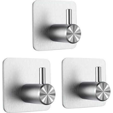 3 Pcs Crochet Adhésif 3M, Crochet Mural de Salle de Bains, Sans Perçage Porte Serviette, Acier Inox Accroche Torchon Cuisine, Argent (1/4)