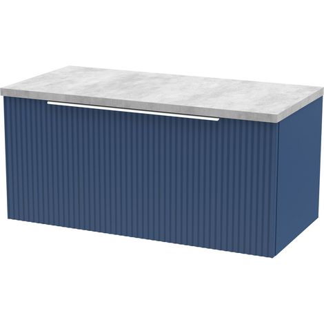 Tixall Fluted 1 Drawer Wall Hung Vanity Unit with Laminate Worktop, Satin Blue, 800mm