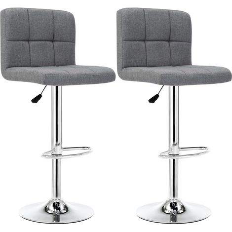 Lot de 2 Tabourets de Bar Hauteur Réglable Avec Dossier en Tissu Socle et Repose-Pieds Chromés Gris foncé (1/5)