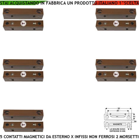 Contatto Magnetico Esterno Cinque Pezzi Fori di Fissaggio Sensore Reed Sensibilità Magnetica 13 mm Tensione Contatto Max 30 V 0,5 A Carico Resistivo Uscita NC Allarme Cover ABS Marrone Protezione IP65 (1/2)
