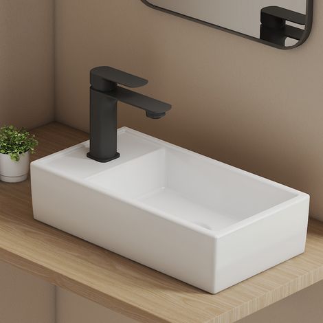 EMKE Lavabo en Céramique 41x22x10cm, Blanc Brillant (1/5)