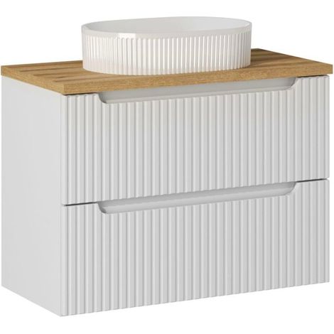Waschtisch 80cm Riva mit 2 Schubladen, Weiß und Holzoptik (1/5)