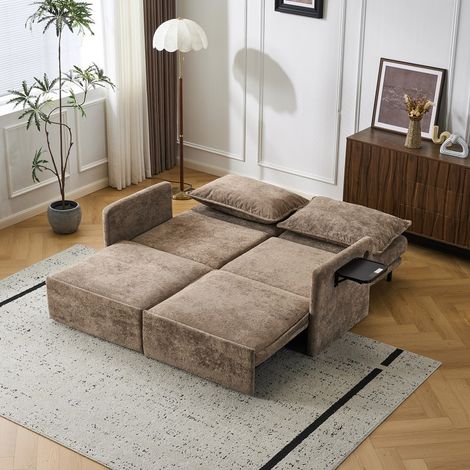Schlafsofa mit USB & Type-C, 5-fach verstellbares Funktionssofa aus Chenille, ausziehbar mit Relaxfunktion