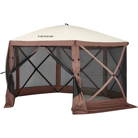 Tente pliante 6 côtés avec moustiquaire et panneaux anti-vent amovibles 3,5 x 3,5 m montage rapide couleur marron (1/5)