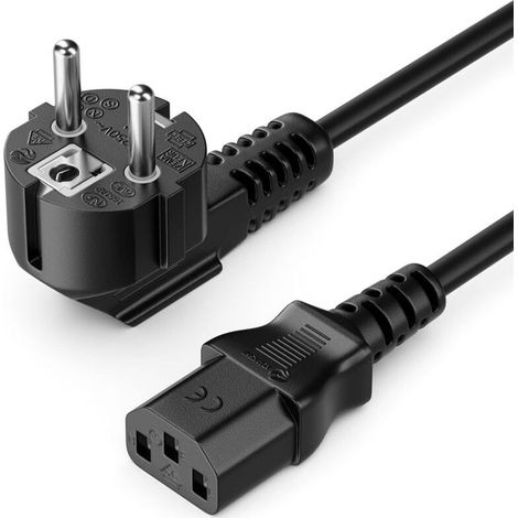3m Power Cord, Protective Contact, Type F Plug, C13 Power Connector, Female Connector, PC Computer Monitor, Printer, Projector, Black (1/5)