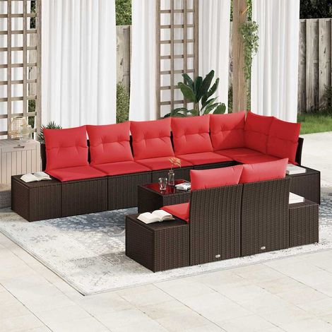 Set Divano da Giardino Marrone e Rosso Poly Rattan vidaXL (1/5)