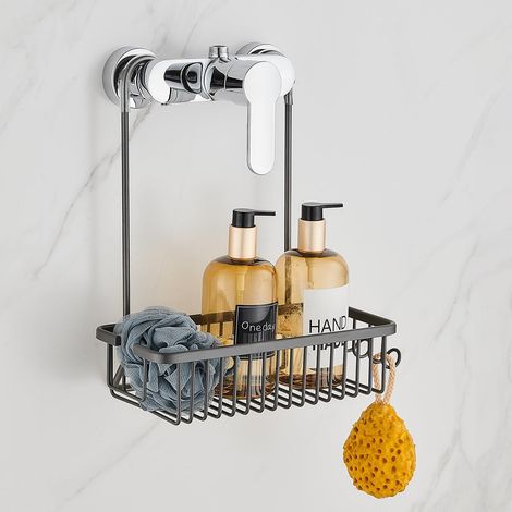 Étagère de douche en aluminium, porte-savon sans perçage, 29 x 12 x 37 cm, gris canon de fusil (1/5)