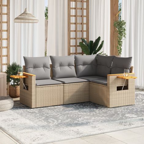 Gartenmöbelset mit Kissen 4 Teile Beige Geflochtene Kunstfaser (1/5)