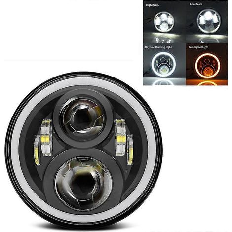 Phare LED rond 7 pouces pour moto Harley Softail Touring Ultra Classic Electra Street Glide Road King Yamaha - 50 W Halo Noir (1/4)