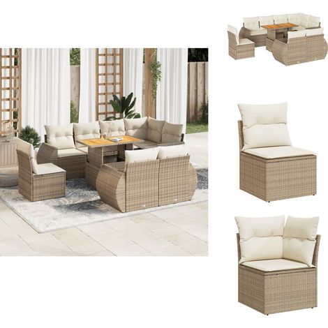 9-tlg. Garten-Sofagarnitur mit Kissen Beige Poly Rattan - Garten Sofagarnitur - Garten Sofagarnituren - Outdoor Sofagarnitur - Sofagarnitur Terrasse (1/5)