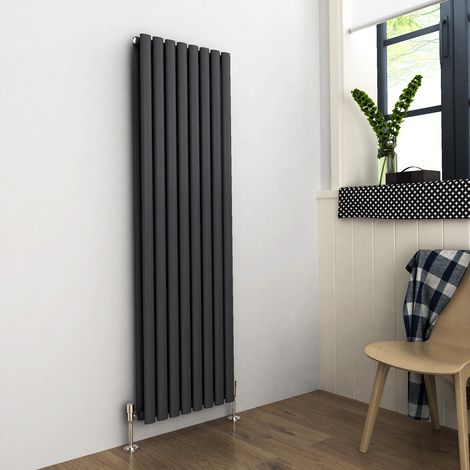 ELEGANT Central Heating Radiator 1600 x 472mm Vertical Anthracite Double Panel Oval Column Rad (1/5)