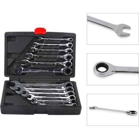 Aqrau Lot de 12 Clé mixte droite à cliquet 8-19 mm - 72 Dents - Système métrique - Chrome Vanadium (1/5)