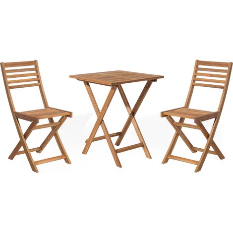 Conjunto bistró de jardín marrón claro de madera de acacia 3 piezas plegable diseño moderno Fiji