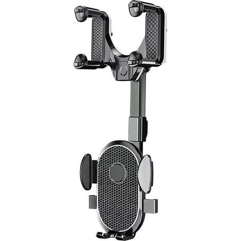 Support téléphone pour voiture, ABS/Polyuréthane, Fixation miroir, 360°, Noir (1/5)