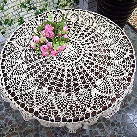 JSSEVN - Crochet Tablecloth, Lace Table Covers, Handmade Hollow Mesh Tablecloth, for Wedding Decoration, Cotton, 80cm