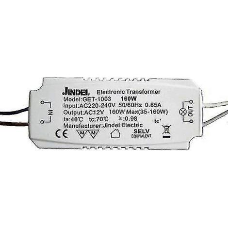 Transformateur de tension Jindel Get-1003, compatible halogène, basse tension, pour applications AC 220-240 V vers AC 12 V, 160 W, tension et courant constants. (1/5)