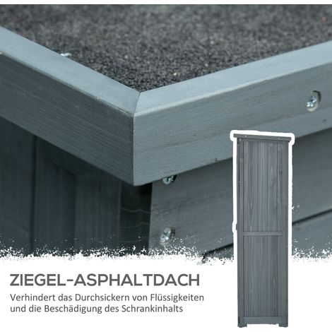 Armoire de jardin bois, abri de jardin imperméable 87x46,5x160cm, remise avec porte, toit incliné, étagères, rangement outils, cabanon terrasse, gris (1/5)
