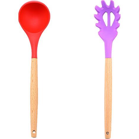 Ensemble Ustensiles Cuisine - Silicone Et Bois Resistante Chaleur - Pour Casseroles Antiadhesives - Lot De 2 Pieces (1/5)