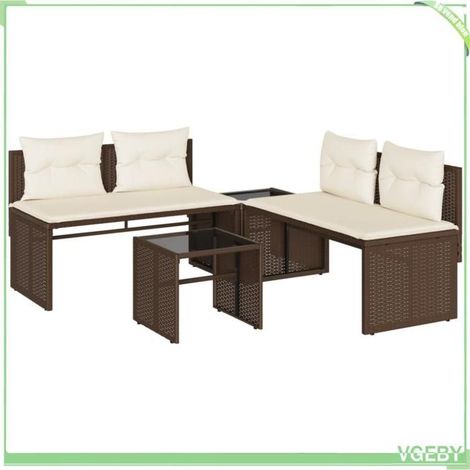 Salon de jardin 4 pcs - FAFEICY - 4003879 - résine tressée marron - coussins déhoussables - dessus verre trempé (1/5)