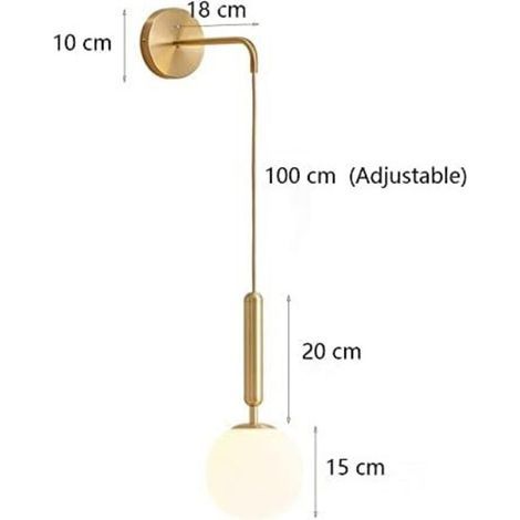 Appliques Murales Industrielles Vintage, Globe En Verre Blanc De 15 Cm Et Luminaire Mural En Métal Doré Pour Chambre À Coucher, Salon (Verre Blanc Et Métal Doré) (1/3)