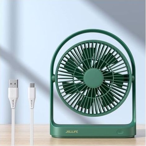 Ventilatore da scrivania, ventilatore USB personale a 4 velocità, funzionamento silenzioso, design unico per ufficio e casa, rotazione a 330° - Verde (1/5)