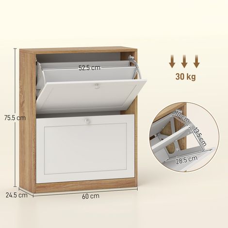 Étagère à chaussures étroite avec étagères réglables sur 2 ou 3 niveaux, pouvant contenir 12 paires de chaussures, en aggloméré et MDF, 60 x 24,5 x 75,5 cm (1/5)