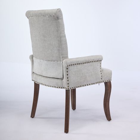 Fauteuil de salle à manger rembourré en tissu chenille, pieds en bois massif courbés, chaise club élégante à capitonnage, pour cuisine et séjour, lot unique, beige, DE1895BG (1/5)