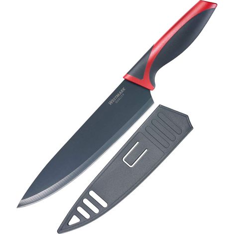 Westmark Coltello da chef/da cucina, Lunghezza lama: 20 cm, Lama ampia, Con protezione per la lama, Acciaio inox/Plastica, Antracite/Rosso, 14542280 (1/5)