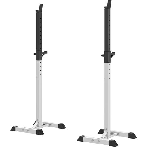 Support de barre de musculation, lot de 2, capacité de charge jusqu'à 150 kg, réglable en hauteur, acier, blanc+noir, 52 x 48 x 160 cm (1/5)