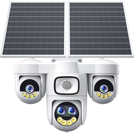 Caméra de Surveillance Solaire 4G Extérieure 20MP Ultra HD, 4 Objectifs et 3 Vues Simultanées, AOV Enregistrement 24/7, Zoom Optique 10x, Vision Nocturne HD, Contrôle Smartphone, Batterie 12 000 mAh, (1/5)