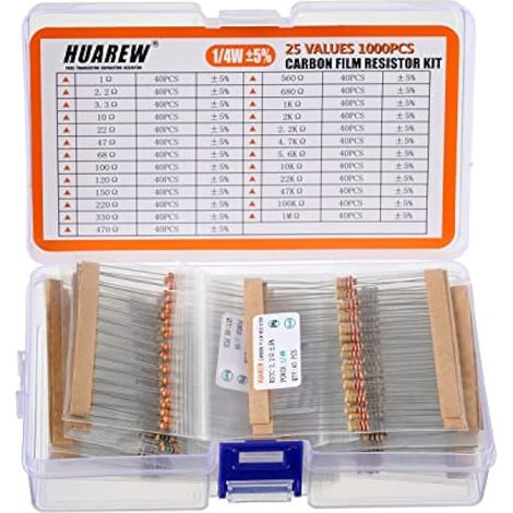 Resistors Assortment Kit 1 Ohm Resistor -1m Ohm Resistor With 1/4W Carbon Film Resistor Kit Resistors Assortment 5% (1000 Pcs 25 Values) (1/5)