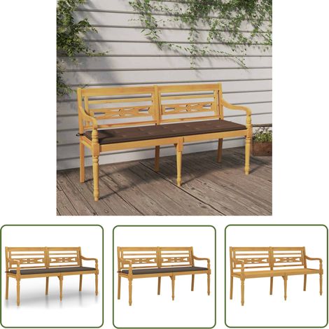 The Living Store Batavia-Bank mit Taupe Kissen 150 cm Massivholz Teak - Holzbanks - Gartenbank - Teakholzbank - Outdoor Möbel - Balkonmöbel (1/5)