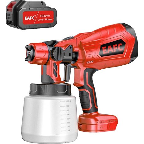 Pistolet à Peinture Sans Fil, Batterie Rechargeable, 3 Modes Réglables, Rouge (1/2)