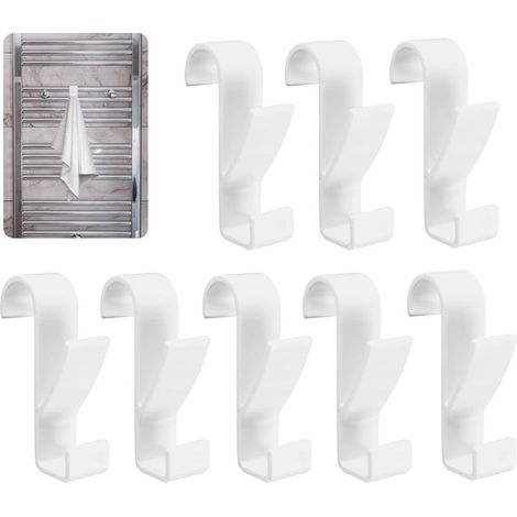 8 Pièces Crochet Radiateur Seche Serviette Salle de Bain Crochet Radiateur Seche Serviette, pour Tous les Radiateurs Standards, Bain et Cuisine (Blanc) (1/4)