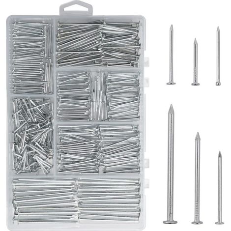 Paquete de 376 clavos redondos para carpintería, clavos de hierro de alta resistencia para proyectos de bricolaje, clavos largos para paredes y suelos de hormigón.