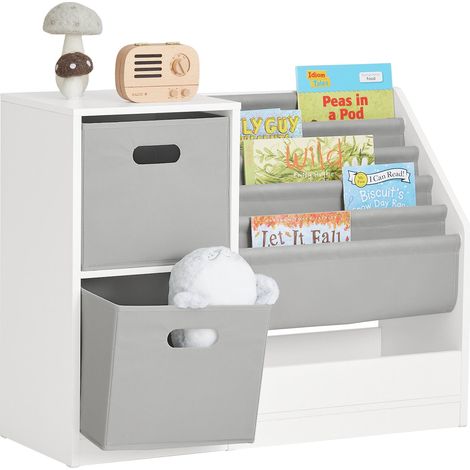 Librería Infantil para niños de Altura de 5 Niveles Estantería Infantil Organizador de Juguetes Multifuncional con 2 Cestas y 1 Compartimiento 80 x 30 x 61 cm Blanco KMB76-W SoBuy ES (1/5)