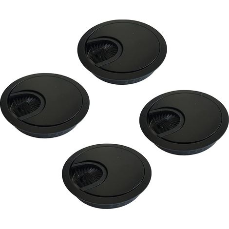 Couvercle Passe Câbles Fil Rond Ø60mm pour Encastrer sur Table de Bureau Organisateur de Cables pour Meuble Noir Métal Brossé Passage de Câble Cache-Câble Lot de 4