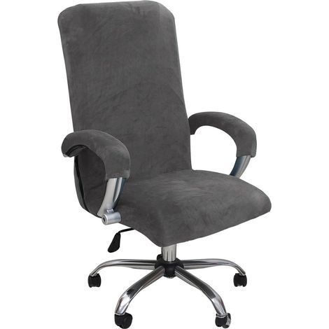 Housse de Fauteuil de Bureau en Velours, Housse de Chaise de Bureau Extensible avec Housse Accoudoir, Universel Housse pour Fauteuil de Bureau Dossier Haut, Lavable,Gris,XLarge (1/5)