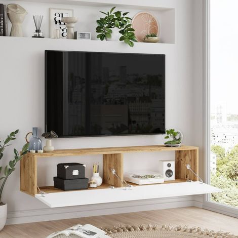 TV-Schrank "Principi", 2 Regalböden, 2 Türen, 2 Fächer, 140x32x29h cm, Eichenbraun (1/4)