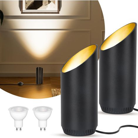 LED Sol Spot – 6W Lampe de Sol pour Intérieur, Noir, 3000K Blanc Chaud, Avec Ampoule GU10 LED 500LM, Spot avec Interrupteur Pied (noir, 2 paquet)-Noir / 2 paquet / 2 (1/5)