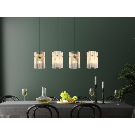 LED Pendelleuchte 4-flammig mit transparenten Echtglas Stäben, B 110cm