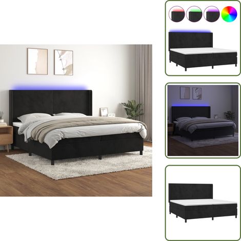 Sommier à lattes de lit matelas et LED Noir 200x200 cm Velours - Lit Plateforme - Lit Design - Lit Capitonné - Lit Velours - Lit Avec Rangement (1/5)