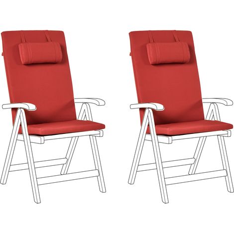 Conjunto de 2 cojines para silla de jardín asiento y respaldo acolchado con reposacabezas rojo Java/Amantea Premium